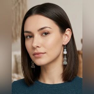 Artisan Silver Guanyin Buddha Goddess of Mercy Earrings w/ Glass
& Crystal Beads